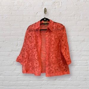 VTG Y2K Sheer Coral Pink Floral Button-Up Top